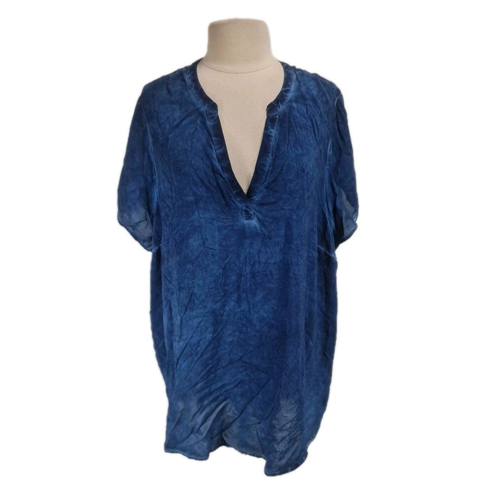 TORRID Women Plus Size 4X Pullover Tie Dye Tunic Top Short Sleeve Blue 83P
